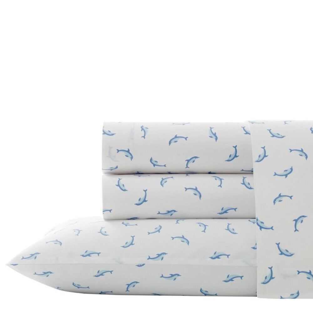 Twin XL Printed Pattern Percale Cotton Sheet Set Dolphin - Poppy & Fritz